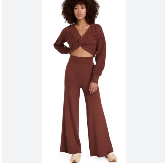 Free People Knit Cropped Emilie Sweater In Cherry Cola - Picture 16 of 16